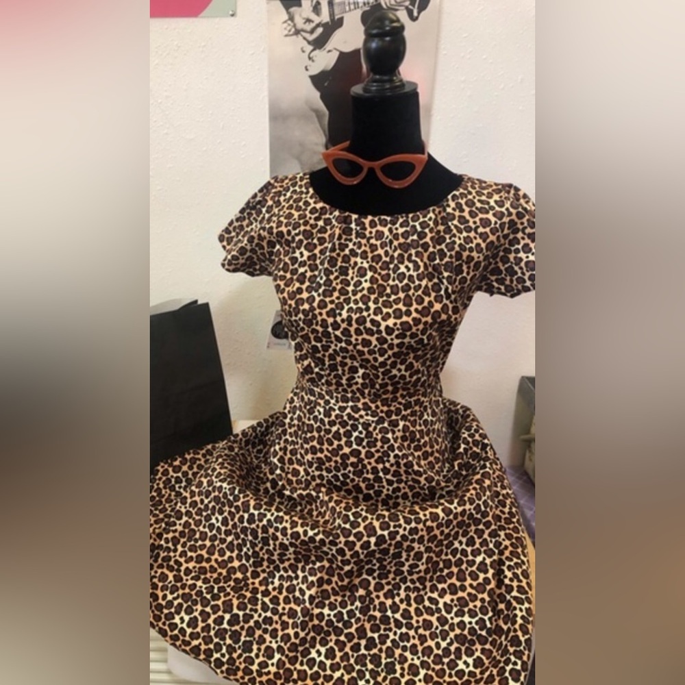Lady Vintage London Day Dress Leopard Tan New - Picture 2 of 7